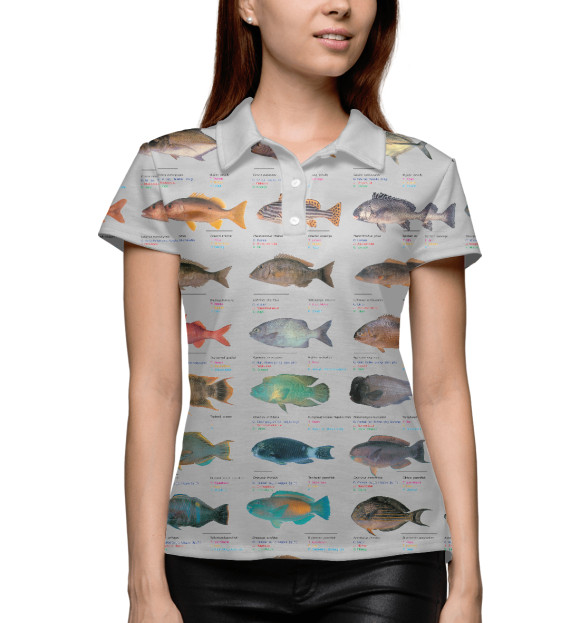 Женское поло с изображением рыбы на удочку цвета Белый
