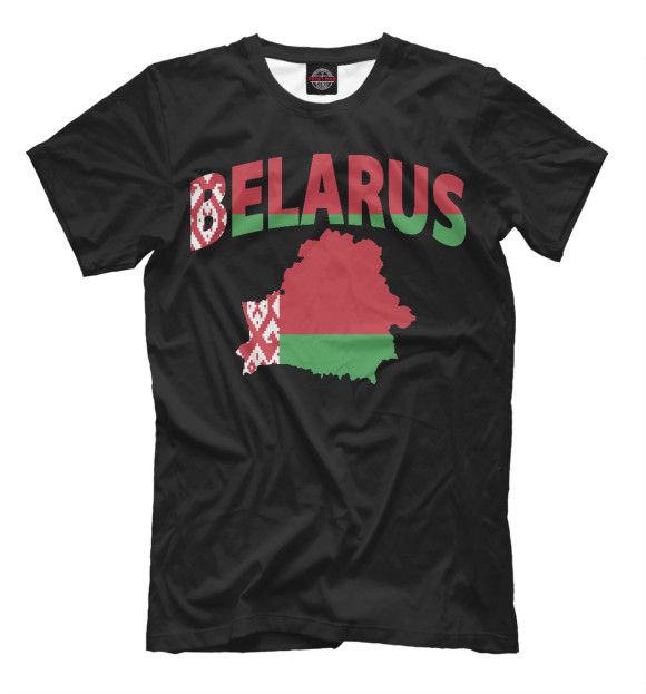 Мужская футболка с изображением Беларусь цвета Черный