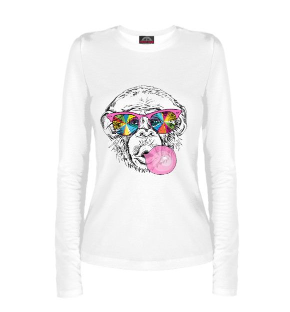 Женский лонгслив с притом Monkey цвета Белый Женский лонгслив с изображением Monkey цвета Белый