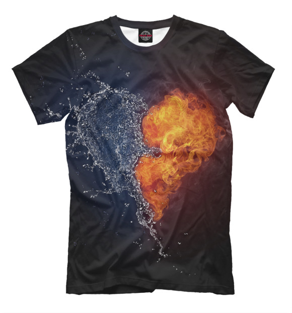 Мужская футболка с изображением вода и огонь цвета Черный