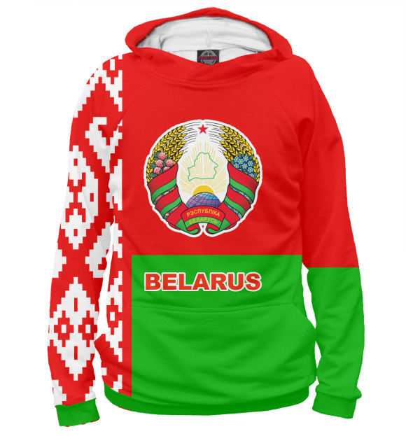 Мужское худи с изображением Беларусь цвета Белый