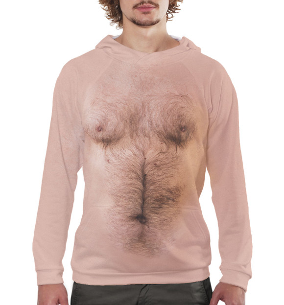 Мужское худи с изображением Волосатая грудь цвета Белый