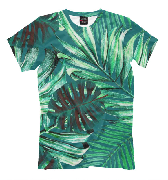 Мужская футболка с изображением Пальмовые листья цвета Серый