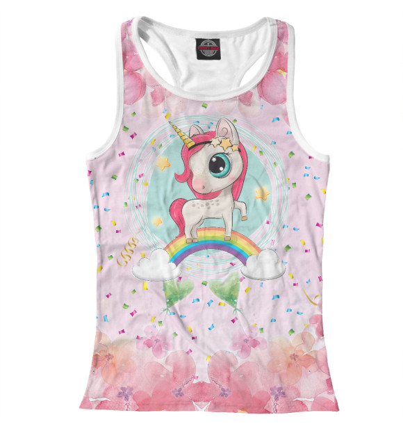 Женская майка-борцовка с изображением Милый единорог цвета Белый