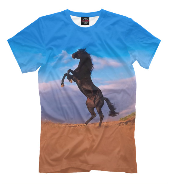 Мужская футболка с изображением Конь цвета Молочно-белый