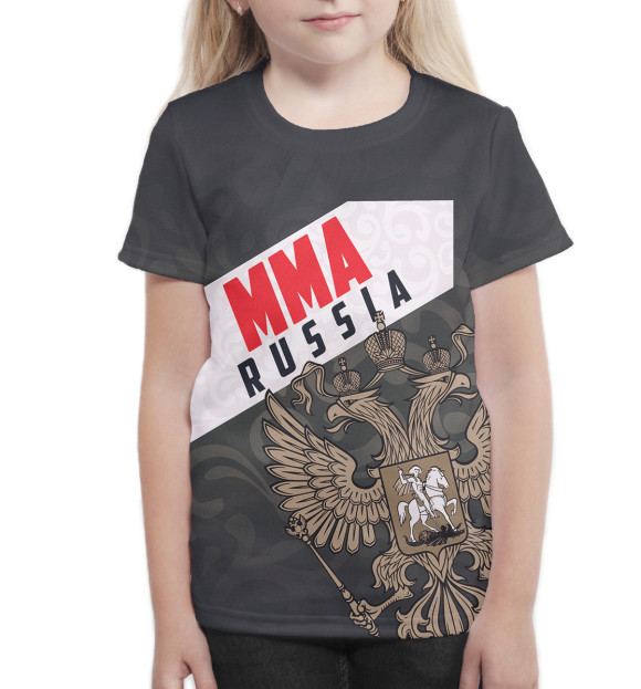 Футболка для девочек с изображением MMA Russia цвета Белый