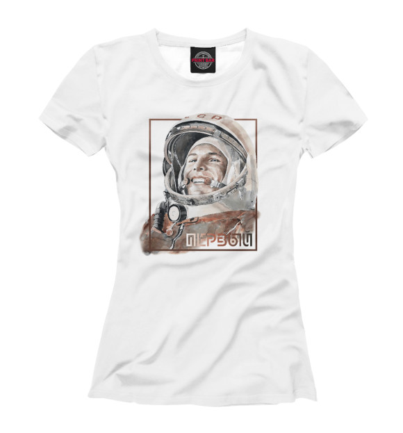 Женская футболка с изображением Гагарин цвета Белый