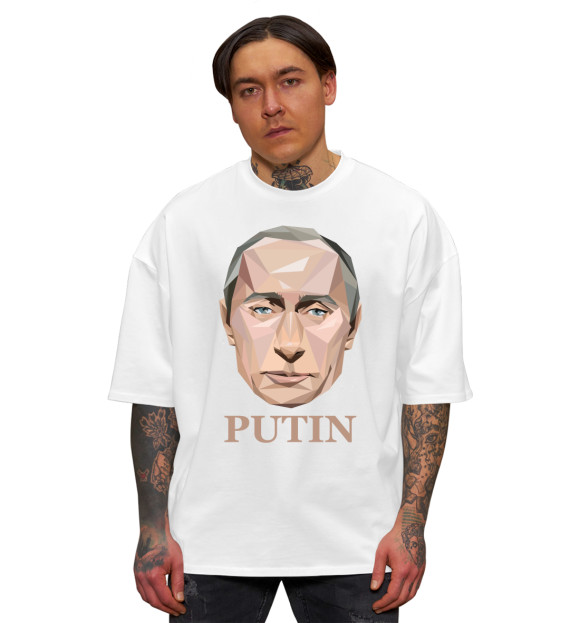 Мужская футболка оверсайз с изображением Путин Мозаика цвета Белый