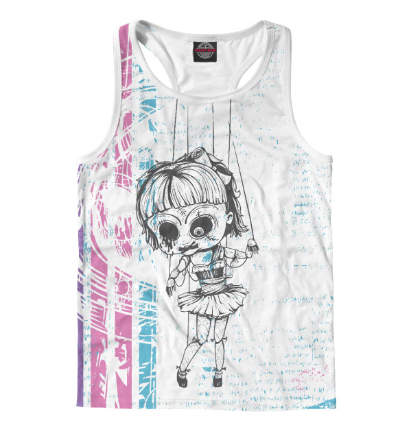 Мужская майка-борцовка с изображением Кукла цвета Белый