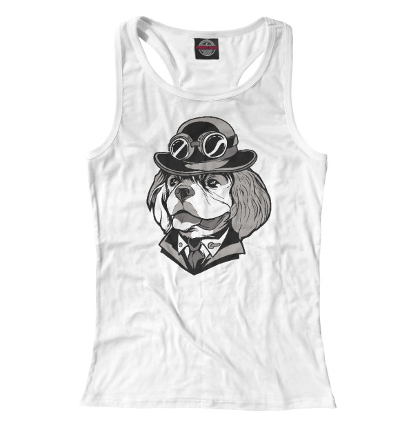 Женская майка-борцовка с изображением Steampunk Spaniel цвета Белый