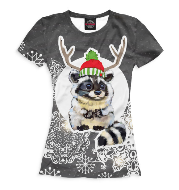 Женская футболка с изображением Енот цвета Белый