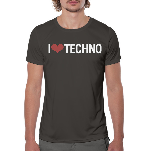 Мужская футболка с изображением I Love Techno цвета Белый