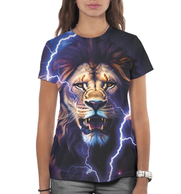 Женская футболка с изображением Лев цвета Белый