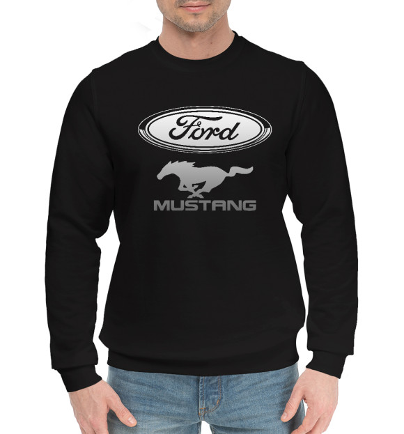 Мужской хлопковый свитшот с изображением Ford Mustang цвета Черный