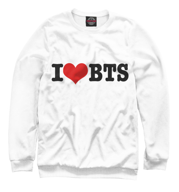 Женский свитшот с изображением Я люблю BTS цвета Белый