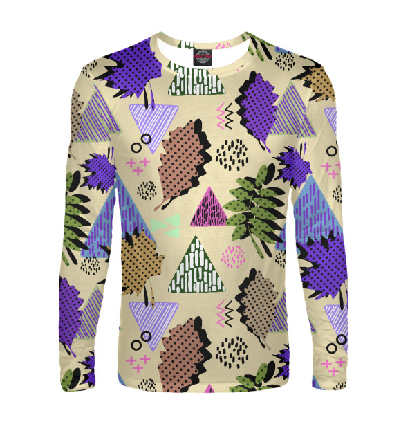 Мужской лонгслив с изображением Мемфис листья цвета Белый