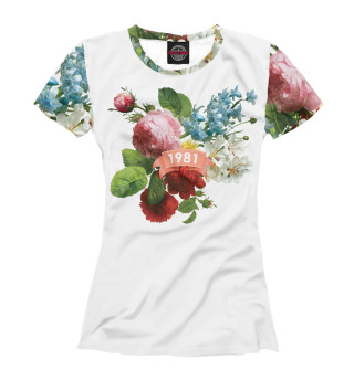 Женская футболка 1981 год, букет летних цветов