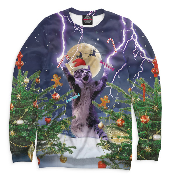 Свитшот для мальчиков с изображением Новогодний кот цвета Белый