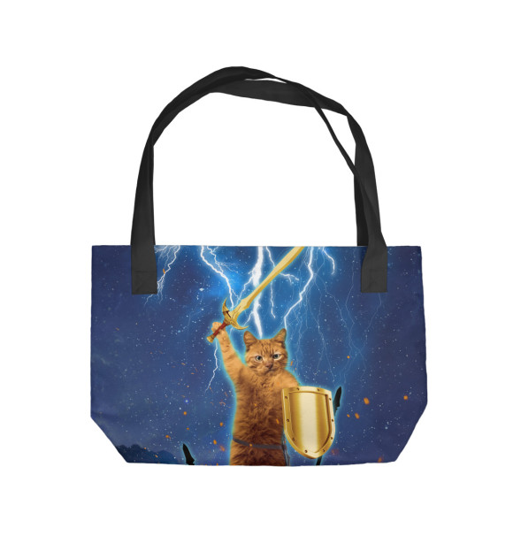 Пляжная сумка с притом Героический кошак цвета  Пляжная сумка с изображением Героический кошак цвета