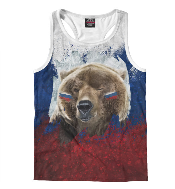 Мужская майка-борцовка с изображением Русский Медведь цвета Белый