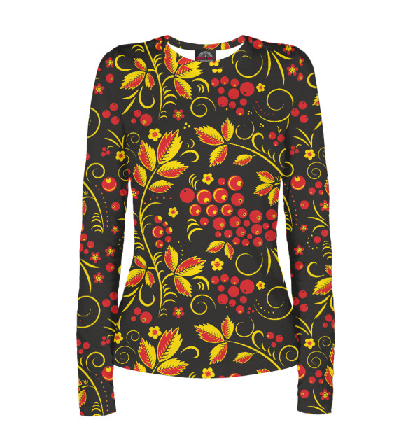 Женский лонгслив с изображением Хохлома цвета Белый