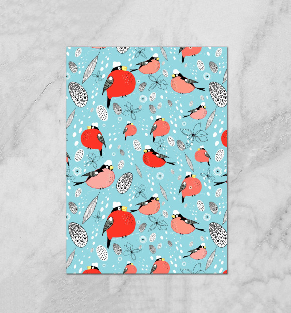 Плакат с изображением Снегири цвета Белый