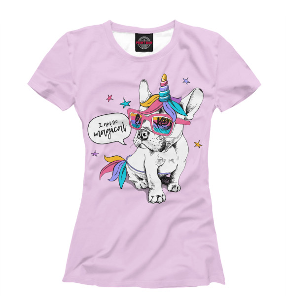 Женская футболка с изображением Unicorn bulldog цвета Белый