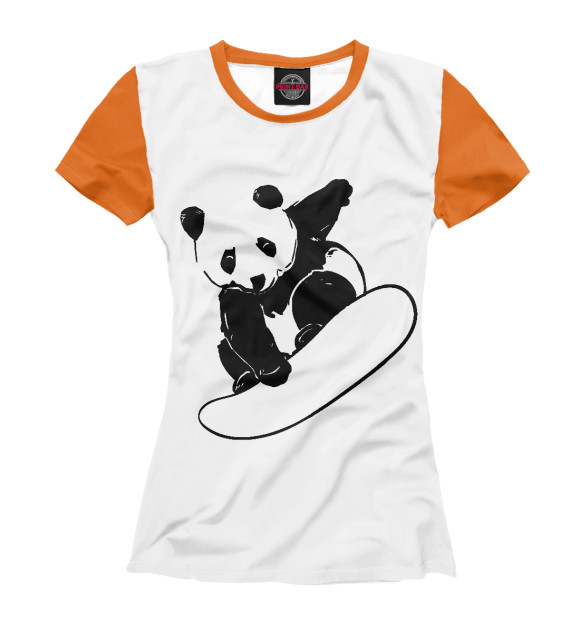 Футболка для девочек с изображением Panda Snowboarder цвета Белый