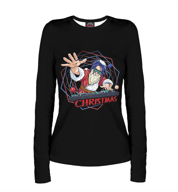 Женский лонгслив с изображением Santa Claus DJ цвета Белый