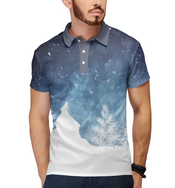 Мужское поло с изображением Night Forest цвета Белый