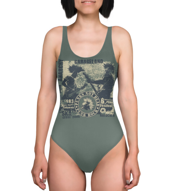 Купальник-боди с изображением Punks Not Dead цвета 