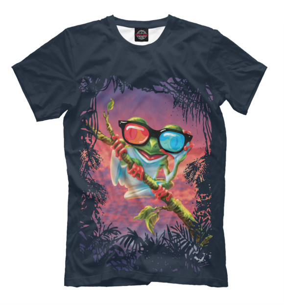 Мужская футболка с изображением Лягушка в очках цвета Черный