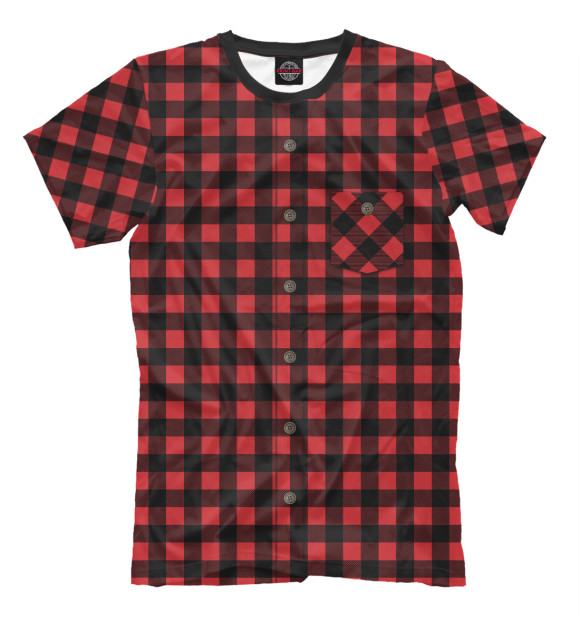 Мужская футболка с изображением Красная рубашка в клетку цвета Молочно-белый