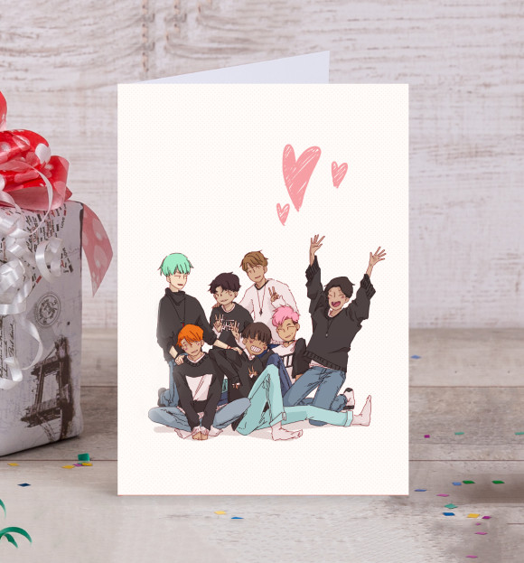 Открытка с притом BTS цвета Белый Открытка с изображением BTS цвета Белый