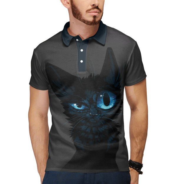 Мужское поло с притом Black kitten цвета Белый Мужское поло с изображением Black kitten цвета Белый