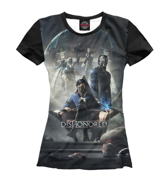 Женская футболка с притом Dishonored цвета Белый Женская футболка с изображением Dishonored цвета Белый