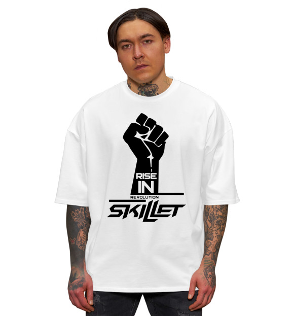 Мужская футболка оверсайз с притом Skillet цвета Белый Мужская футболка оверсайз с изображением Skillet цвета Белый