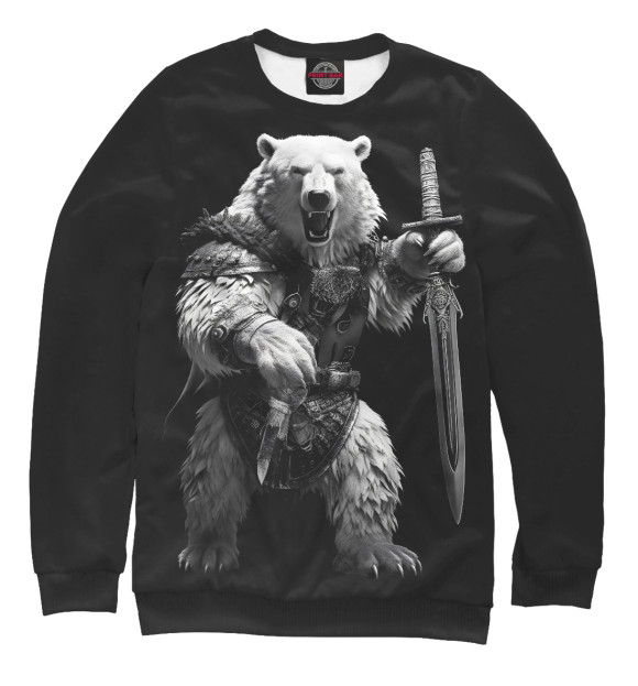 Мужской свитшот с изображением Белый медведь воин цвета Белый