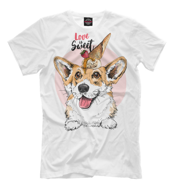 Мужская футболка с изображением Собака Корги цвета Белый