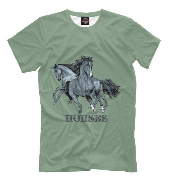 Мужская футболка с изображением Horses цвета Серый