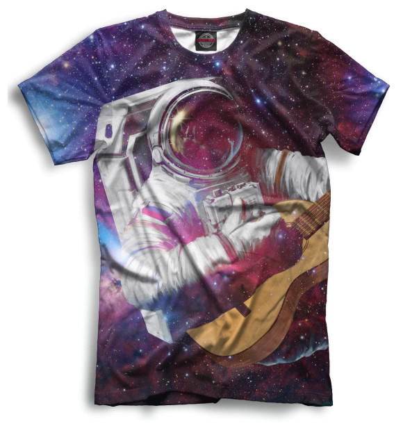 Мужская футболка с изображением Космонавт с гитарой цвета Черный