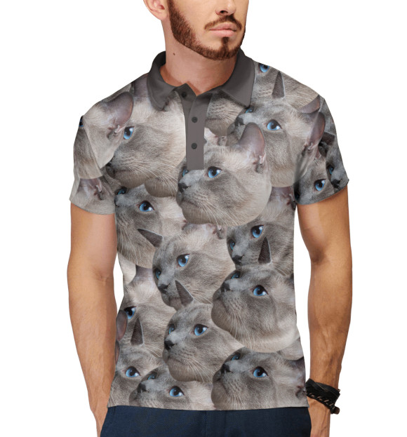 Мужское поло с притом Кошечка цвета Белый Мужское поло с изображением Кошечка цвета Белый