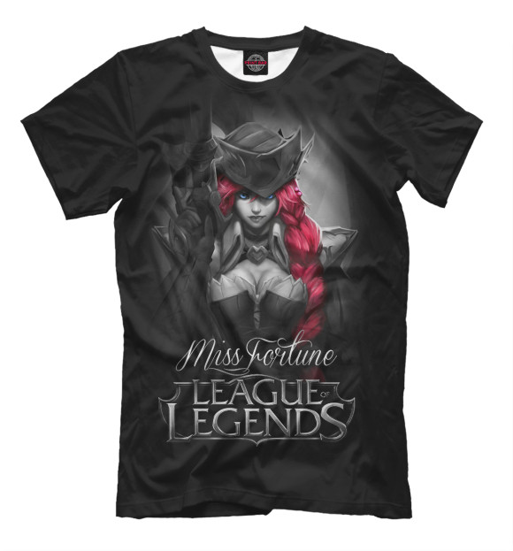 Мужская футболка с изображением League of Legends. Мисс Фортуна цвета Черный