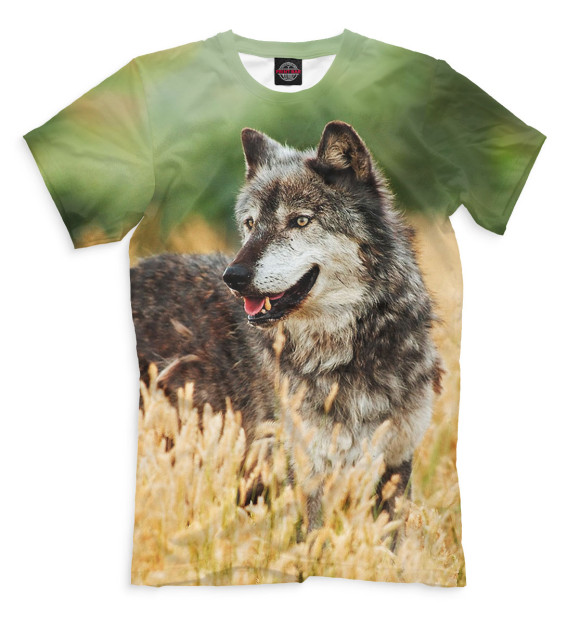 Мужская футболка с изображением Волк цвета Молочно-белый