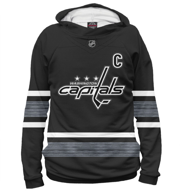 Женское худи с изображением Овечкин Форма Capitals Домашняя 2019 цвета Белый