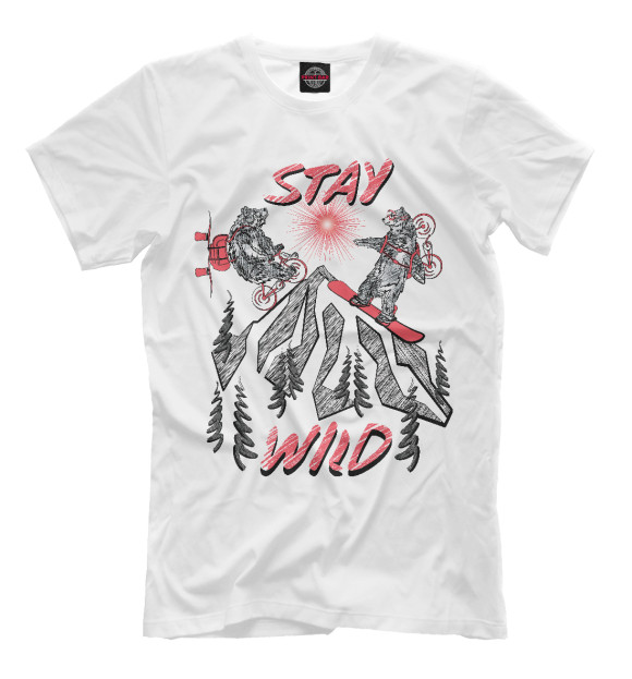 Мужская футболка с изображением Stay wild цвета Белый