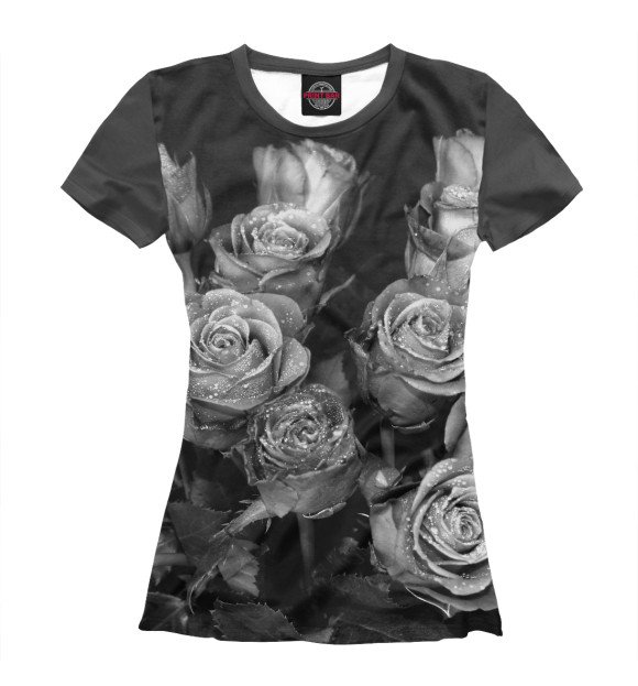 Женская футболка с изображением Черно-белые розы цвета Белый