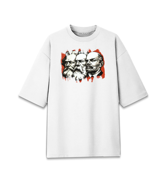 Мужская футболка оверсайз с изображением Ленин Маркс Энгельс цвета Белый