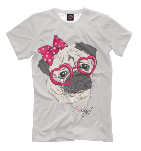 

Футболки Print Bar, Бежевый, Мопс хипстер в очках