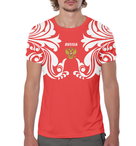 Мужская футболка с изображением Россия цвета Белый